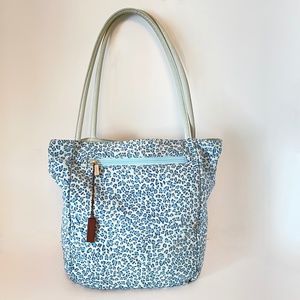 Bottega Veneta Animal Print Nylon Reversible Handbag Blue Small Tote
